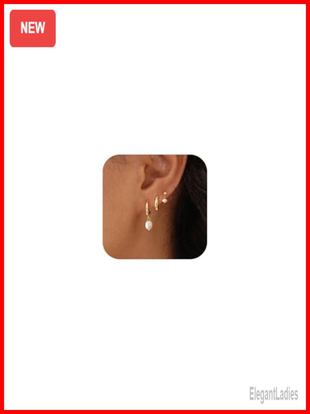 14k Gold Plated Brass Stackable Earring Set Hoops Studs Chain